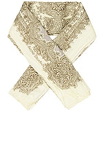 Acne Studios Printed Scarf in Cream White & Light Olive, view 1, click to view large image.