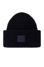Acne Studios Face Beanie in Navy, view 1, click to view large image.