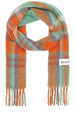 Acne Studios Striped Scarf in Orange, Lilac, & Aqua Blue, view 1, click to view large image.