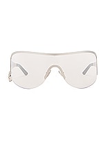 Acne Studios Rounded Shield Sunglasses in Silver & Transparent, view 1, click to view large image.