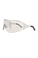 Acne Studios Rounded Shield Sunglasses in Silver & Transparent, view 2, click to view large image.