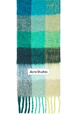 Acne Studios Vally Scarf in Jade Green & Yellow, view 3, click to view large image.