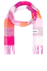 Acne Studios Vally Scarf in Pink, Fuchsia, & White, view 1, click to view large image.