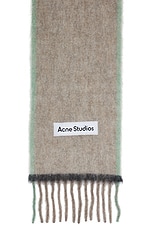 Acne Studios Mohair Fringed Scarf in Beige & Grey, view 3, click to view large image.