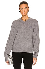 Acne Studios Face V Neck Sweater in Grey Melange, view 1, click to view large image.