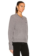 Acne Studios Face V Neck Sweater in Grey Melange, view 2, click to view large image.