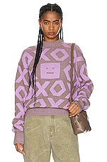Acne Studios Face Sweater in Khaki Beige & Smoky Purple, view 1, click to view large image.