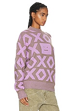 Acne Studios Face Sweater in Khaki Beige & Smoky Purple, view 2, click to view large image.