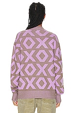 Acne Studios Face Sweater in Khaki Beige & Smoky Purple, view 3, click to view large image.