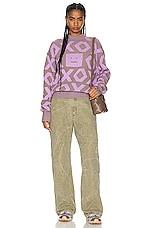 Acne Studios Face Sweater in Khaki Beige & Smoky Purple, view 4, click to view large image.
