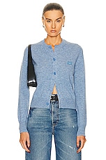 Acne Studios Face Regular Cardigan in Steel Blue Melange, view 1, click to view large image.