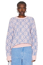 Acne Studios Face Knit Sweater in Faded Pink Melange & Light Blue, view 1, click to view large image.