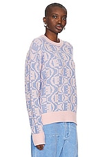 Acne Studios Face Knit Sweater in Faded Pink Melange & Light Blue, view 2, click to view large image.