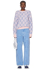 Acne Studios Face Knit Sweater in Faded Pink Melange & Light Blue, view 4, click to view large image.