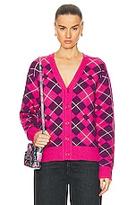 Acne Studios Face Printed Cardigan in Bright Pink & Mid Purple, view 1, click to view large image.