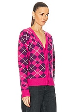 Acne Studios Face Printed Cardigan in Bright Pink & Mid Purple, view 2, click to view large image.