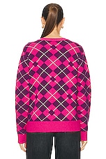 Acne Studios Face Printed Cardigan in Bright Pink & Mid Purple, view 3, click to view large image.