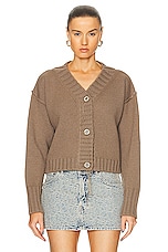 Acne Studios Cropped Cardigan in Mud Brown, view 1, click to view large image.