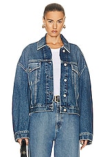 Acne Studios Oversized Cropped Denim Jacket  in Mid Blue, view 1, click to view large image.