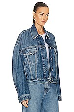 Acne Studios Oversized Cropped Denim Jacket  in Mid Blue, view 2, click to view large image.