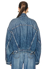 Acne Studios Oversized Cropped Denim Jacket  in Mid Blue, view 3, click to view large image.
