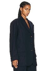 Acne Studios Metallic Bonded Flannel Blazer in Navy Blue, view 2, click to view large image.
