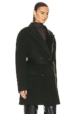 Acne Studios Belted Short Coat in Forest Green, view 3, click to view large image.