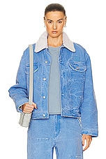 Acne Studios Face Denim Jacket in Powder Blue, view 1, click to view large image.