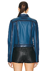 Acne Studios Leather Jacket in Blue, view 3, click to view large image.