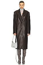 Acne Studios Leather Coat in Brown, view 1, click to view large image.