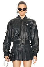 Acne Studios Cropped Leather Jacket in Black, view 1, click to view large image.