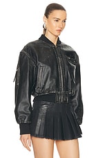 Acne Studios Cropped Leather Jacket in Black, view 2, click to view large image.