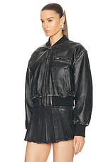 Acne Studios Cropped Leather Jacket in Black, view 3, click to view large image.