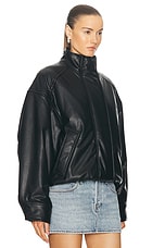 Acne Studios Faux Leather Bomber Jacket in Black, view 2, click to view large image.