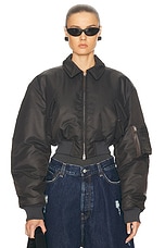 Acne Studios Shiny Nylon Bomber Jacket in Anthracite Grey, view 1, click to view large image.