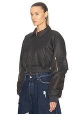 Acne Studios Shiny Nylon Bomber Jacket in Anthracite Grey, view 3, click to view large image.