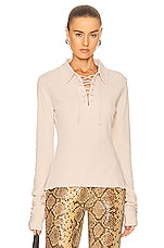 Acne Studios Lace Up Long Sleeve in Champagne Beige, view 1, click to view large image.