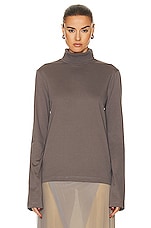 Acne Studios Turtleneck Long Sleeve Top in Mud Grey, view 1, click to view large image.