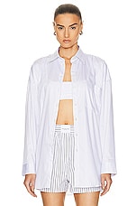 Acne Studios Button Up Top in White & Blue, view 1, click to view large image.