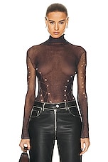 Acne Studios Lace Up Turtleneck Top in Dark Brown & Beige, view 1, click to view large image.