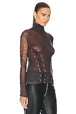 Acne Studios Lace Up Turtleneck Top in Dark Brown & Beige, view 2, click to view large image.