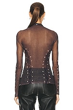 Acne Studios Lace Up Turtleneck Top in Dark Brown & Beige, view 3, click to view large image.