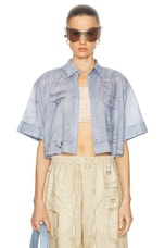 Acne Studios Shona Short Sleeve Cargo Top in Light Blue, view 1, click to view large image.