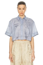 Acne Studios Shona Short Sleeve Cargo Top in Light Blue, view 2, click to view large image.