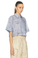 Acne Studios Shona Short Sleeve Cargo Top in Light Blue, view 3, click to view large image.