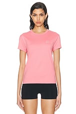 Acne Studios Face Crystal Baby Tee in Tango Pink, view 1, click to view large image.
