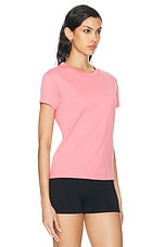 Acne Studios Face Crystal Baby Tee in Tango Pink, view 2, click to view large image.