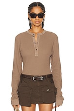 Acne Studios Henley Long Sleeve Top in Taupe Brown, view 1, click to view large image.