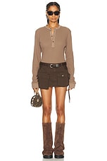 Acne Studios Henley Long Sleeve Top in Taupe Brown, view 4, click to view large image.