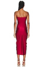 ADRIANA DEGREAS Solid Heart Frilled Long Dress in Red, view 3, click to view large image.